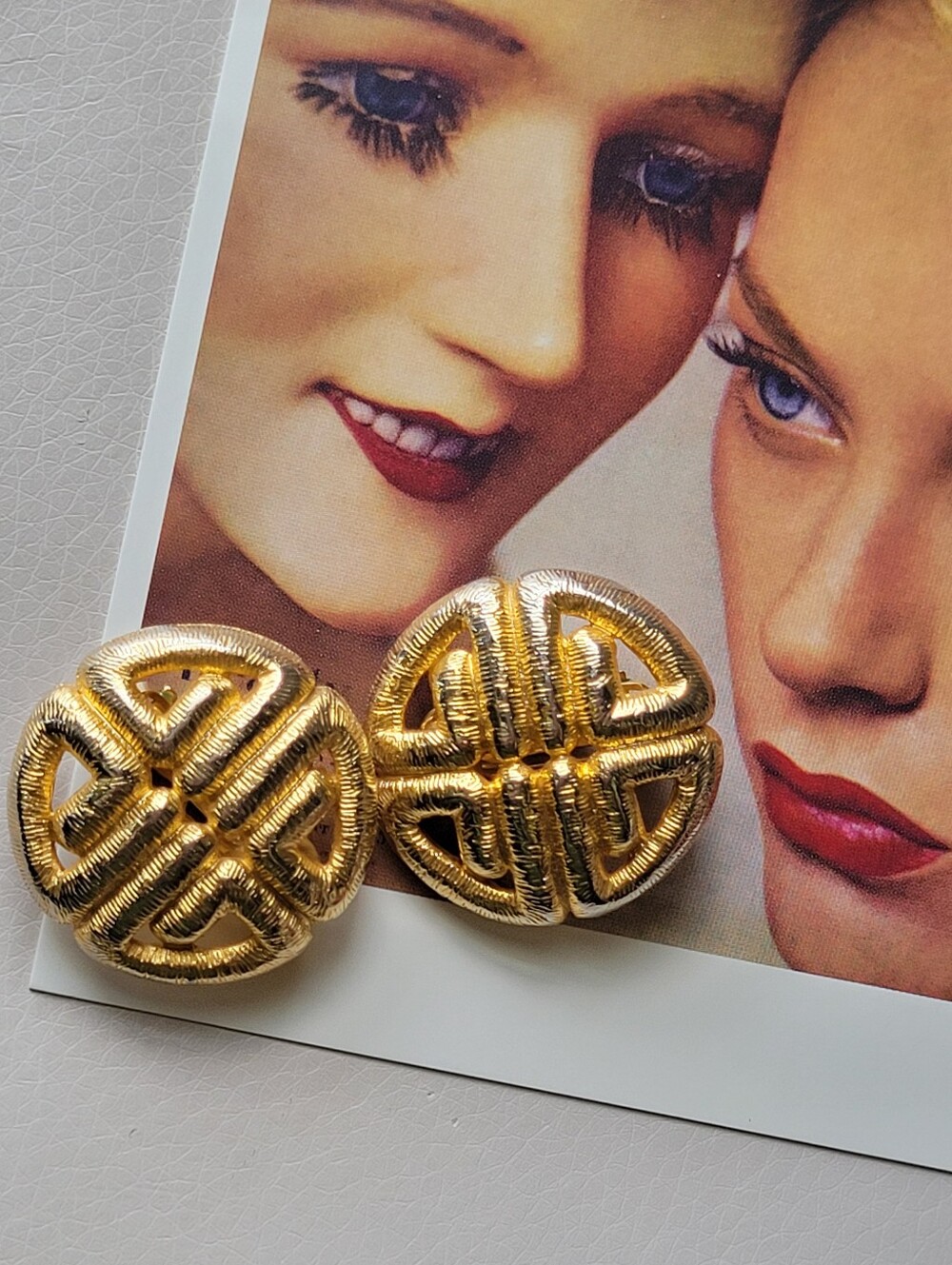 Givenchy Brushed Gold-tone Clip-On Earrings ~ Vintage 1980s Designer Signed